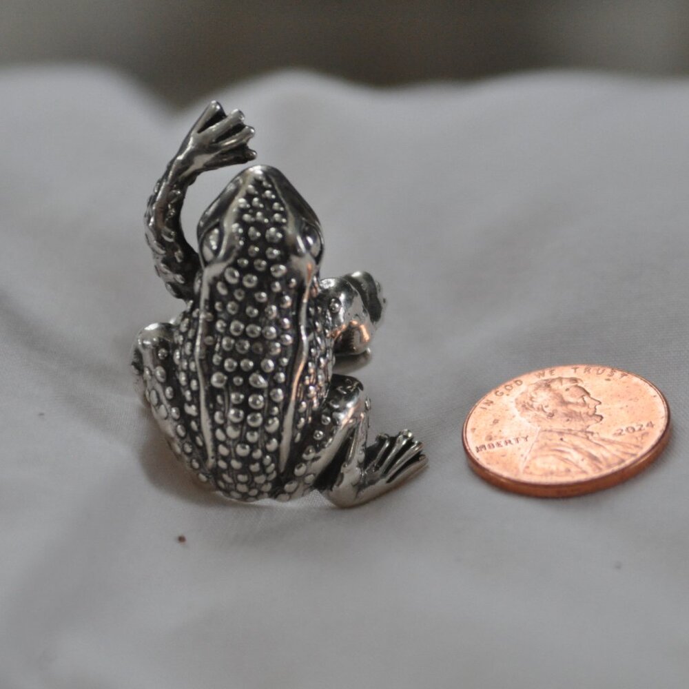 Huge Sterling Silver Frog Statement Ring Adjustab… - image 3